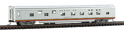 Con-Cor 40077 N Scale 85' Smooth-Side Sleeper - Ready to Run w/Micro-Train(R) Couplers -- Santa Fe (Valley Flyer, silver, red, yellow, black)