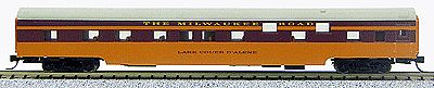 Con-Cor 40086 N Scale 85' Smooth-Side Sleeper - Ready to Run w/Micro-Train(R) Couplers -- Milwaukee Road (Hiawatha, orange, maroon)