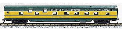 Con-Cor 40088 N Scale 85' Smooth-Side Sleeper - Ready to Run w/Micro-Train(R) Couplers -- Chicago & North Western (yellow, green)