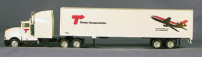 Con-Cor 4009507 HO Scale Semi Tractor w/Van Trailer - Assembled -- Timely Transportation (white, black, red)
