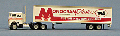 Con-Cor 4009602 HO Scale Semi Tractor w/Van Trailer - Assembled -- Monogram Plastics (white, red)