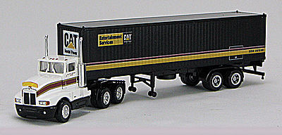Con-Cor 4009614 HO Scale Kenworth T-600 Tractor w/Container on Chassis Trailer - Assembled -- White & Brown w/Caterpillar Container #2