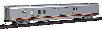 Con-Cor 40127 N Scale 85' Smooth-Side Railway Post Office - Ready to Run w/Micro-Trains(R) Couplers -- Santa Fe (Valley Flyer, silver, red, yellow, black)