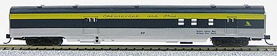 Con-Cor 40141 N Scale 85' Smooth-Side Railway Post Office - Ready to Run w/Micro-Trains(R) Couplers -- Chesapeake & Ohio (blue, yellow, gray)