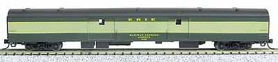 Con-Cor 40148 N Scale 85' Smooth-Side Railway Post Office - Ready to Run w/Micro-Trains(R) Couplers -- Erie (green, cream)