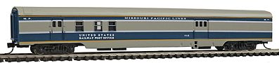 Con-Cor 40153 N Scale 85' Smooth-Side Railway Post Office - Ready to Run w/Micro-Trains(R) Couplers -- Missouri Pacific "Eagle" (gray, blue, silver)