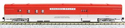 Con-Cor 40156 N Scale 85' Smooth-Side Railway Post Office - Ready to Run w/Micro-Trains(R) Couplers -- Southern Pacific "Golden State" (silver, red)