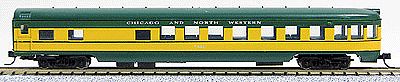 Con-Cor 40188 N Scale 85' Smooth-Side Observation - Ready to Run w/Micro-Trains(R) Couplers -- Chicago & North Western (yellow, green)