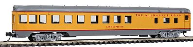 Con-Cor 40192 N Scale 85' Smooth-Side Observation - Ready to Run w/Micro-Trains(R) Couplers -- Milwaukee Road (Armour Yellow, gray)
