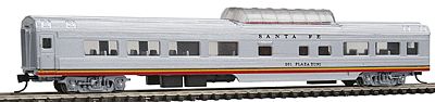 Con-Cor 40227 N Scale 85' Smooth-Side Mid-Train Dome - Ready to Run w/Micro-Trains(R) Couplers -- Santa Fe (Valley Flyer, silver, red, yellow, black)