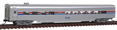 Con-Cor 40279 N Scale 85' Smooth-Side Diner - Ready to Run w/Micro-Trains(R) Couplers -- Amtrak (Phase II; silver, Wide red & blue Stripes, white, No Logo)