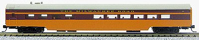 Con-Cor 40286 N Scale 85' Smooth-Side Diner - Ready to Run w/Micro-Trains(R) Couplers -- Milwaukee Road (Hiawatha, orange, maroon)