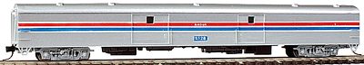 Con-Cor 40329 N Scale 85' Smooth-Side Full Baggage - Ready to Run w/Micro-Trains(R) Couplers -- Amtrak (Phase II, silver, Wide red & blue Stripes, white, No Logo)