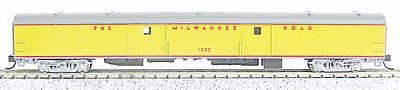 Con-Cor 40342 N Scale 85' Smooth-Side Full Baggage - Ready to Run w/Micro-Trains(R) Couplers -- Milwaukee Road (Armor Yellow, gray)