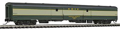 Con-Cor 40348 N Scale 85' Smooth-Side Full Baggage - Ready to Run w/Micro-Trains(R) Couplers -- Erie (green, cream)