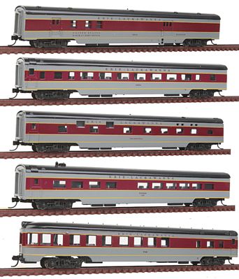 Con-Cor 40380 N Scale 85' Smooth-Side 5-Car Set - Ready to Run w/Micro-Trains(R) Couplers -- Erie Lackawanna (gray, maroon, yellow)