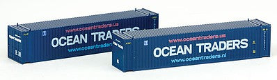 Con-Cor 4044119 N Scale 45' Euro-International Standard Corrugated Container 2-Pack - Ready to Run -- Ocean Traders Set #1 (blue, white, red)