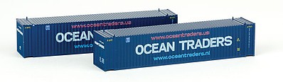 Con-Cor 4044120 N Scale 45' Euro-International Standard Corrugated Container 2-Pack - Ready to Run -- Ocean Traders Set #2 (blue, white, red)