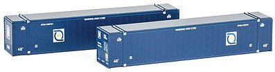 Con-Cor 4048047 N Scale 48' Intermodal Container 2-Pack - Ready to Run -- Florida East Coast #1 (blue, white, yellow, Hurricane Logo)
