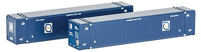Con-Cor 4048048 N Scale 48' Intermodal Container 2-Pack - Ready to Run -- Florida East Coast #2 (blue, white, yellow, Hurricane Logo)
