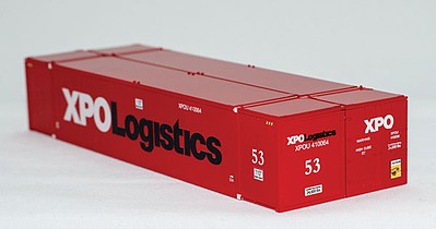 Con-Cor 4053051 N Scale 53' Smooth-Side Container 2-Pack - Assembled -- XPO Logistics Set #1 (red, black, white)