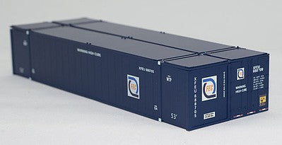 Con-Cor 4053053 N Scale 53' Smooth-Side Container 2-Pack - Assembled -- Florida East Coast Set #1 (blue, white, Hurricane Logo)