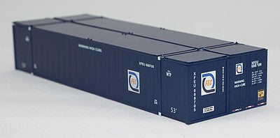 Con-Cor 4053054 N Scale 53' Smooth-Side Container 2-Pack - Assembled -- Florida East Coast Set #2 (blue, white, Hurricane Logo)