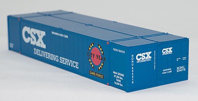 Con-Cor 4053055 N Scale 53' Smooth-Side Container 2-Pack - Assembled -- CSX Set #1 (Careforce Scheme, blue, white, red, black, yellow)