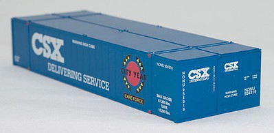 Con-Cor 4053056 N Scale 53' Smooth-Side Container 2-Pack - Assembled -- CSX Set #2 (Careforce Scheme, blue, white, red, black, yellow)