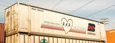 Con-Cor 4053059 N Scale Monon 53' Rivet-Side Container 2-Pack - Ready to Run -- Burlington Northern (America Scheme, white, red, blue, Heart Logo)