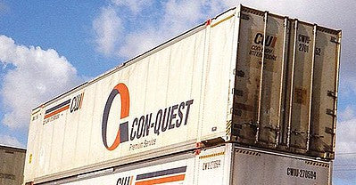 Con-Cor 4053061 N Scale Monon 53' Rivet-Side Container 2-Pack - Ready to Run -- Con-Quest (white, orange, blue)