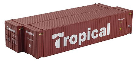 Con-Cor 4083603 HO Scale 45' Euro-International Standard Corrugated Container 2-Pack - Assembled -- Tropical Set #1 (brown, white; Billboard Lettering)