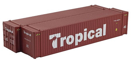 Con-Cor 4083604 HO Scale 45' Euro-International Standard Corrugated Container 2-Pack - Assembled -- Tropical Set #2 (brown, white; Billboard Lettering)