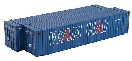 Con-Cor 4083606 HO Scale 45' Euro-International Standard Corrugated Container 2-Pack - Assembled -- Wan Hai (Set #2; blue, white, red; Billboard Lettering)