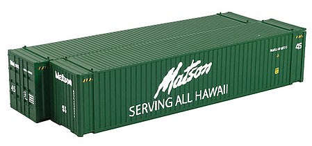 Con-Cor 4083607 HO Scale 45' Euro-International Standard Corrugated Container 2-Pack - Assembled -- Matson (Set #1; green, white)