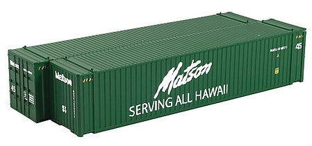 Con-Cor 4083608 HO Scale 45' Euro-International Standard Corrugated Container 2-Pack - Assembled -- Matson (Set #2; green, white)