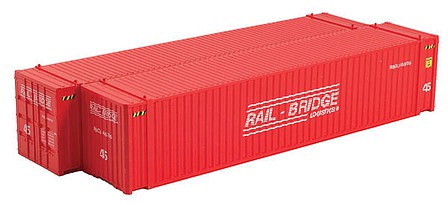 Con-Cor 4083610 HO Scale 45' Euro-International Standard Corrugated Container 2-Pack - Assembled -- Rail-Bridge Logistics Set 2 (red, white)