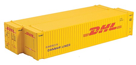 Con-Cor 4083611 HO Scale 45' Euro-International Standard Corrugated Container 2-Pack - Assembled -- DHL (Set #1; yellow, red)