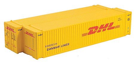 Con-Cor 4083612 HO Scale 45' Euro-International Standard Corrugated Container 2-Pack - Assembled -- DHL (Set #2; yellow, red)