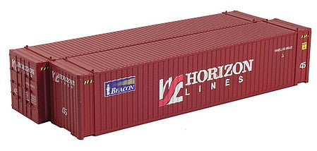 Con-Cor 4083616 HO Scale 45' Euro-International Standard Corrugated Container 2-Pack - Assembled -- Horizon Lines - Beacon Set 2 (red, white, blue)