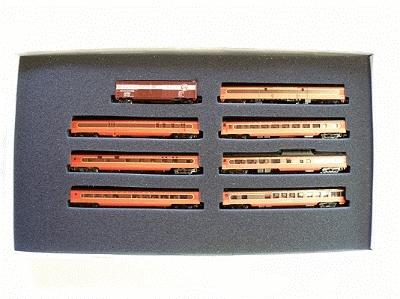 Con-Cor 41002 N Scale Smoothside Passenger Car Set -- Pennsylvania Railroad "Loewy Design" #2 (red w/gold)