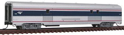 Con-Cor 41343 N Scale Budd 72' Fluted-Side Baggage - Ready to Run -- Amtrak #1208 (Phase IVb; silver, Wide Blue & Thin Red Stripe, Wave Logo)