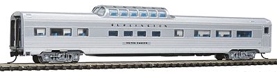 Con-Cor 41355 N Scale Budd 85' Corrugated-Side Mid-Train Dome - Ready to Run -- Chicago, Burlington & Quincy (silver)