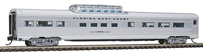 Con-Cor 41358 N Scale Budd 85' Corrugated-Side Mid-Train Dome - Ready to Run -- Florida East Coast (silver)