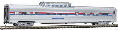 Con-Cor 41359 N Scale Budd 85' Corrugated-Side Mid-Train Dome - Ready to Run -- Amtrak (Phase III; silver, red, white, blue)