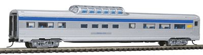 Con-Cor 41363 N Scale Budd 85' Corrugated-Side Mid-Train Dome - Ready to Run -- VIA Rail Canada (silver, blue, yellow)