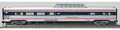 Con-Cor 41367 N Scale Budd 85' Fluted-Side Mid-Train Dome - Ready to Run -- Amtrak #9402 (Phase IVb; silver, Wide blue & Thin red Stripe, Wave Logo)