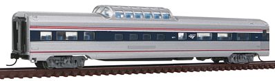 Con-Cor 41370 N Scale Budd 85' Fluted-Side Mid-Train Dome - Ready to Run -- Amtrak #9471 (Phase IVb, silver, Wide blue & Thin red Stripe, Wave Logo)