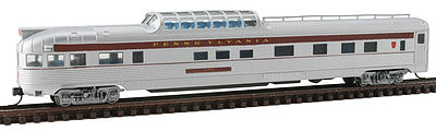 Con-Cor 41378 N Scale Budd 85' Corrugated-Side Dome-Observation - Ready to Run -- Pennsylvania Railroad (silver, tuscan Letterboard, Small Keystone)