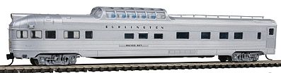 Con-Cor 41380 N Scale Budd 85' Corrugated-Side Dome-Observation - Ready to Run -- Chicago, Burlington & Quincy (silver)